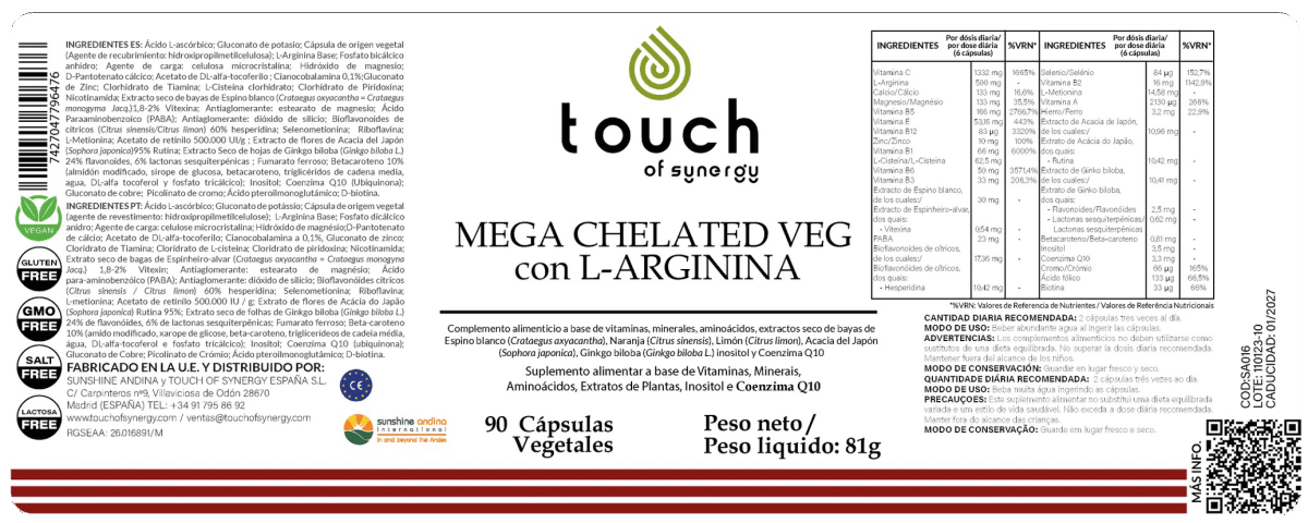 Mega Chelated Veg with L-Arginine (90 cápsulas vegetales)2