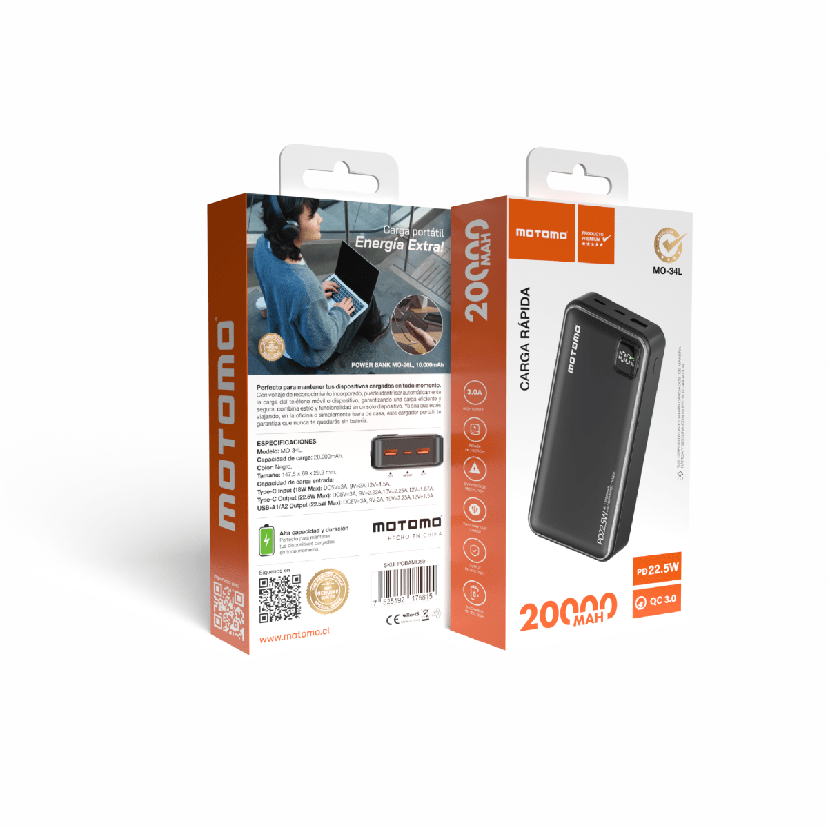 Powerbank Motomo MO-34L 22.5W2