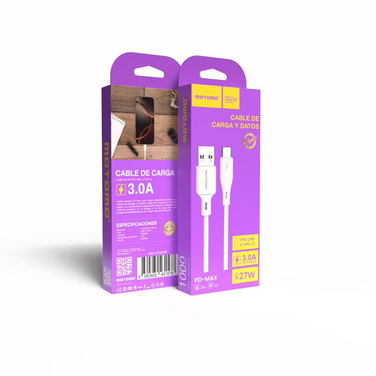 Cable Mo-Max 3A 1000mm USB a Tipo C2