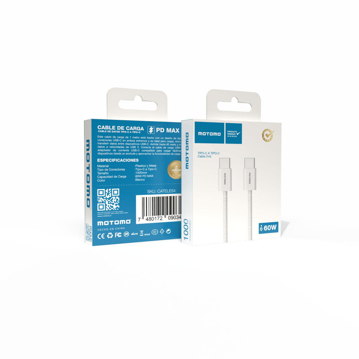 Cable PD-Max 60W Tipo C a Tipo C Trenzado Blanco2