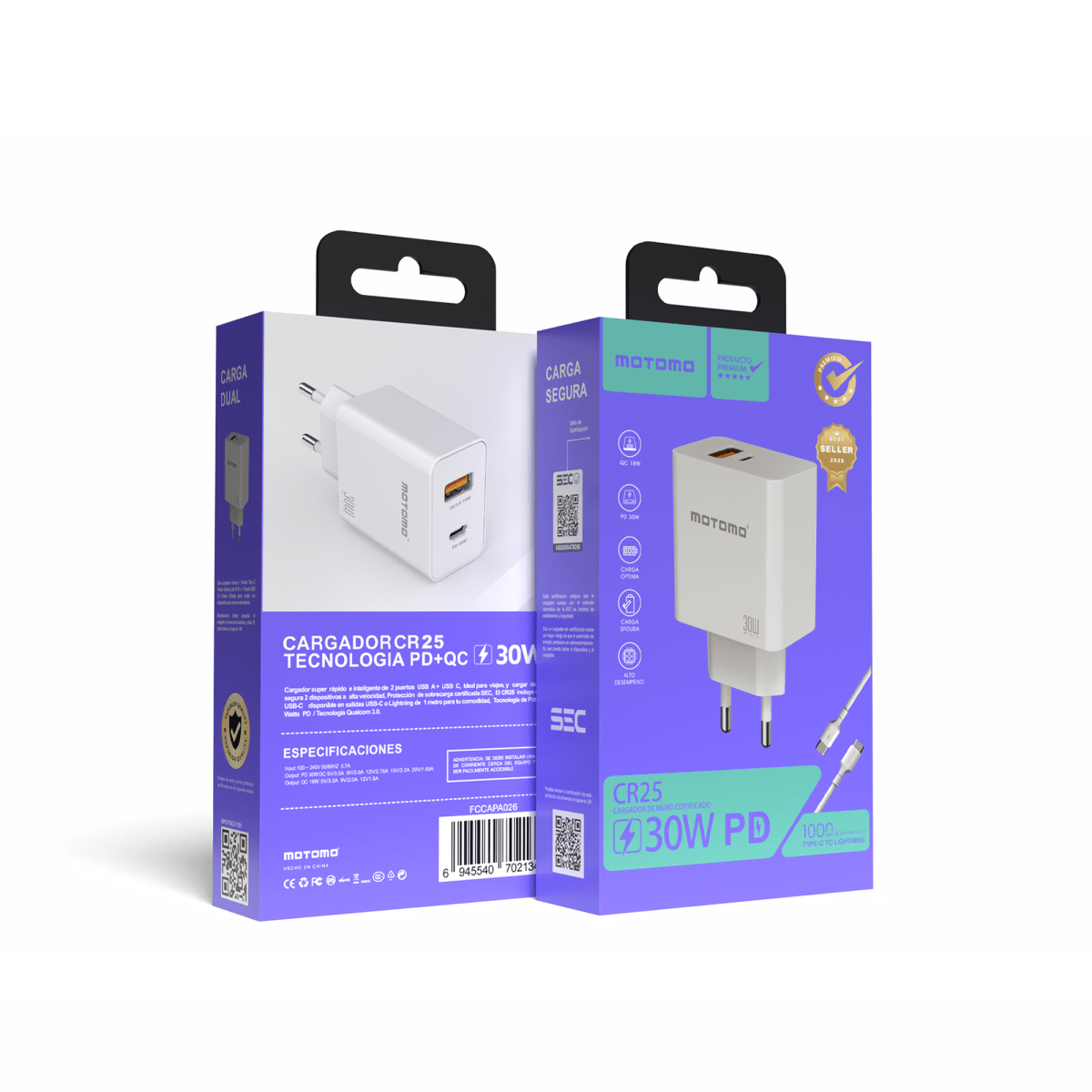 Cargador de Pared Motomo CR25 30W PD Lightning2