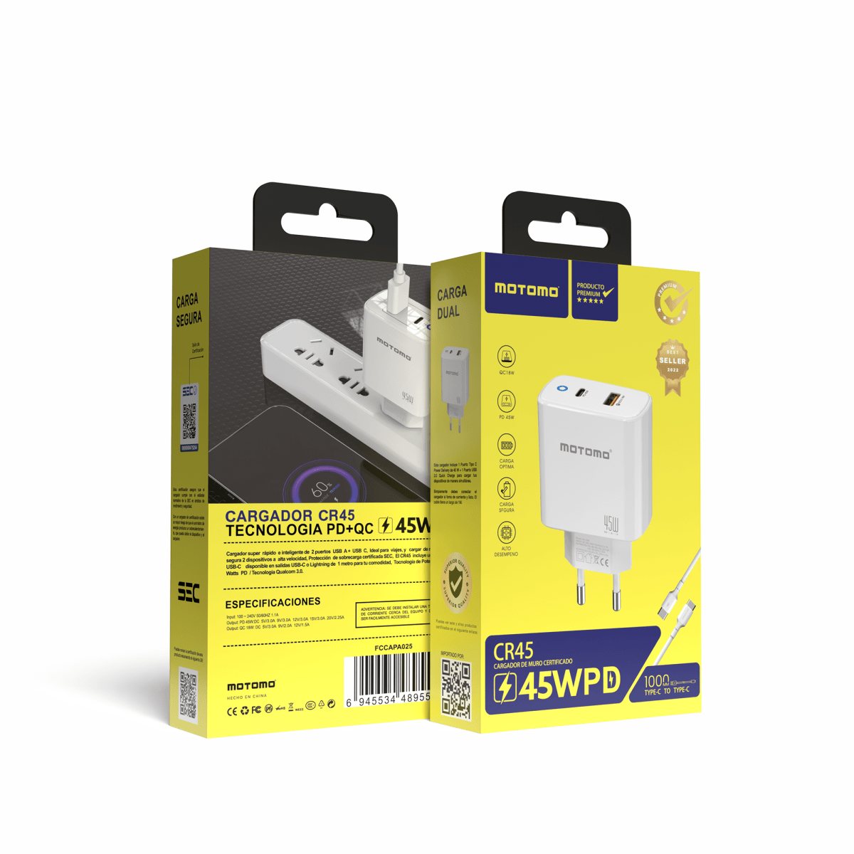 Cargador de Pared Motomo CR45W PD A + C 45W Tipo C2