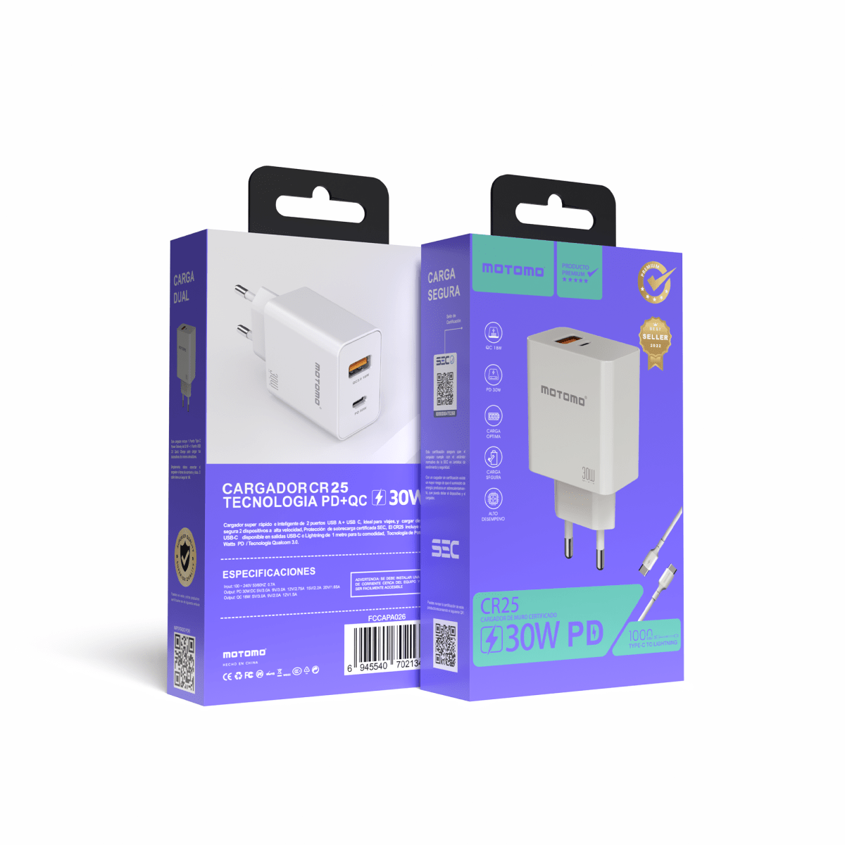 Cargador de Pared Motomo CR25 30W PD C to Lightning3