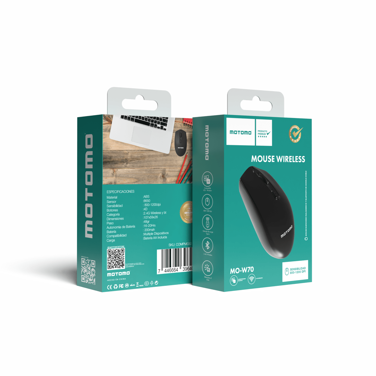 Mouse MO-W70 Inalambrico Negro2