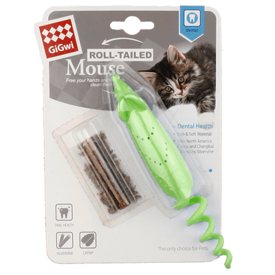 GIGWI RATON CON COLA ENROLLABLE CON CATNIP VERDE