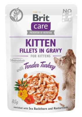 BRIT CARE POUCH FILLETS IN GRAVY KITTEN PAVO 85 GRS1