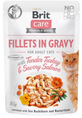 BRIT CARE POUCH FILLETS IN GRAVY ADULTO PAVO Y SALMON 85 GRS