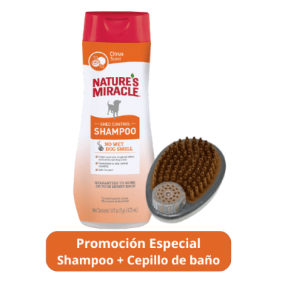 NATURES MIRACLE SHAMPOO CONTROL PELAJE CITRUS + OSTER CEPILLO DE BAÑO