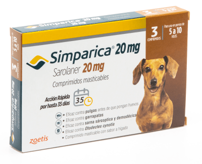 SIMPARICA 20 MG 5 A 10 KG 3 COMPRIMIDOS
