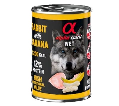 ALPHA SPIRIT LATA PERRO CONEJO CON BANANA 400 GRS