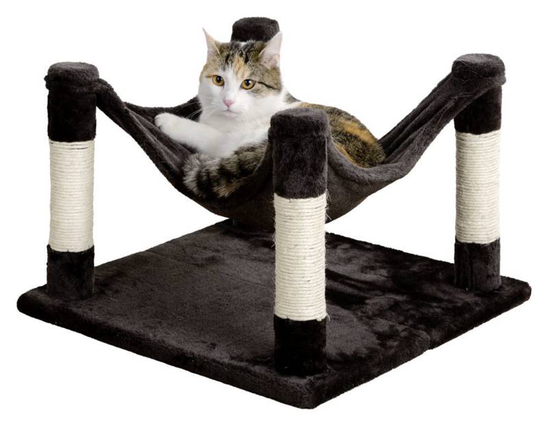 Kerbl Amaca Samira Per Gatti – Cuccia Sospesa In Peluche Con Pali In Sisal, 49x49x32 Cm, Antracite