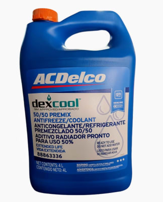 COOLANT 50/50 ACDELCO NARANJO 4LTS DEXCOOL GM GENUINE PREMIX ANTIFREEZE 50% HOMOLOGADO PRESTONE1