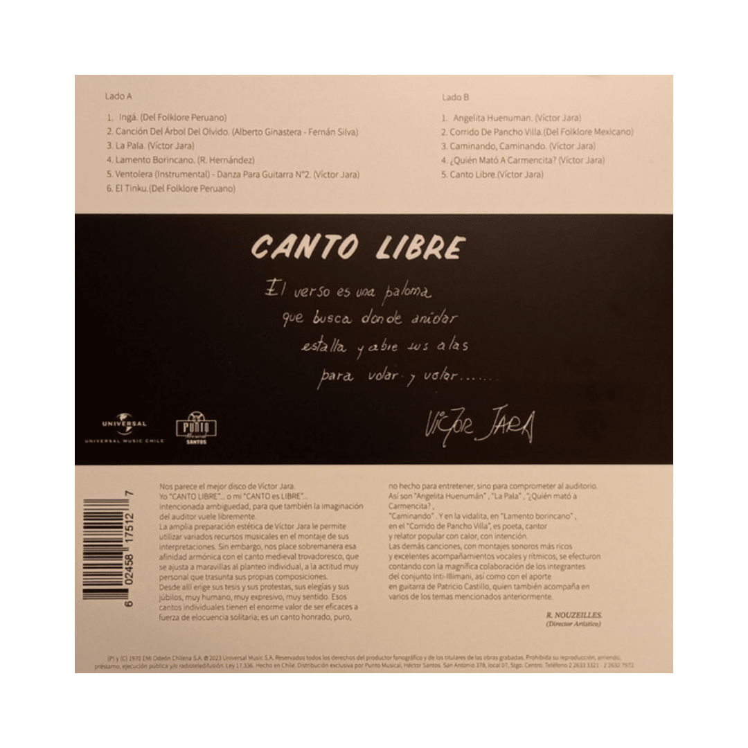 Víctor Jara Canto Libre Vinilo2