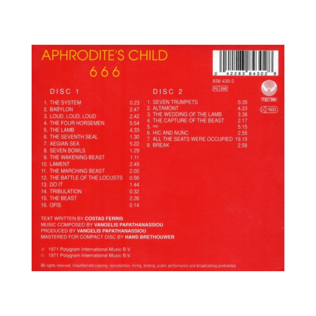 Aphrodite's Child 6 6 6 Cd2