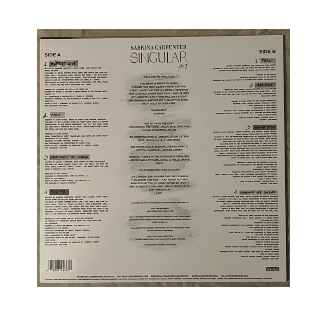 Sabrina Carpenter Singular Act I Vinilo2