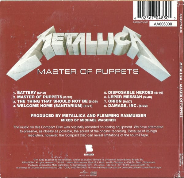 Metallica Master Of Puppets Cd2