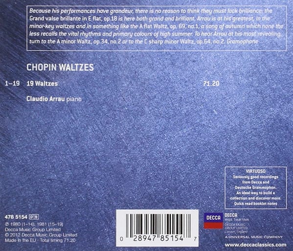 Claudio Arrau Chopin: The 19 Waltzes Cd2
