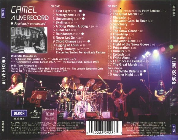 Camel A Live Record Cd1