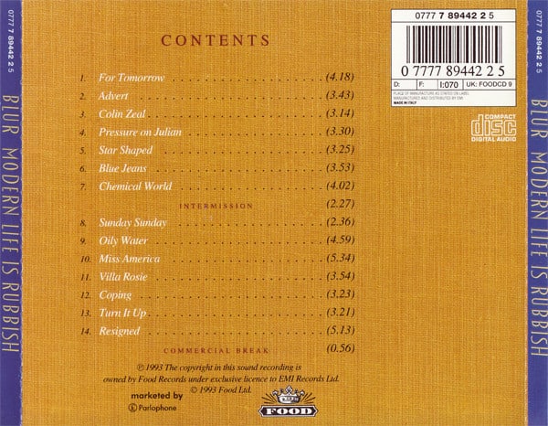 Blur Modern Life Is Rubbish CD2