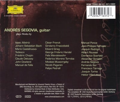 Andrés Segovia Andrés Segovia - The Art of Segovia Cd2