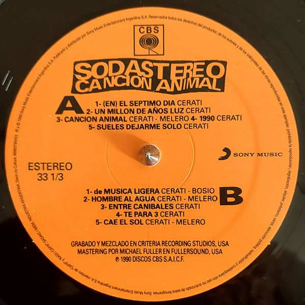 Soda Stereo Canción Animal Vinilo4