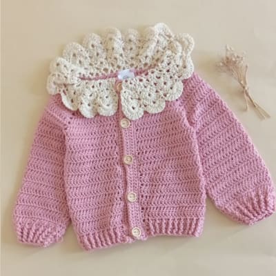 Chaleco Crochet Palo Rosa Cuello