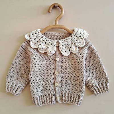Chaleco Crochet Cuello Beige1