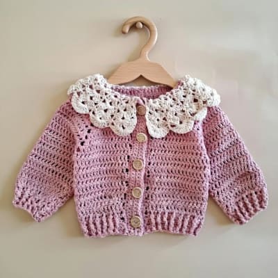 Chaleco Crochet Cuello Rosa1