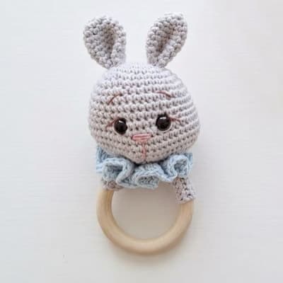 Sonajero Crochet Conejo Gris/Celeste1
