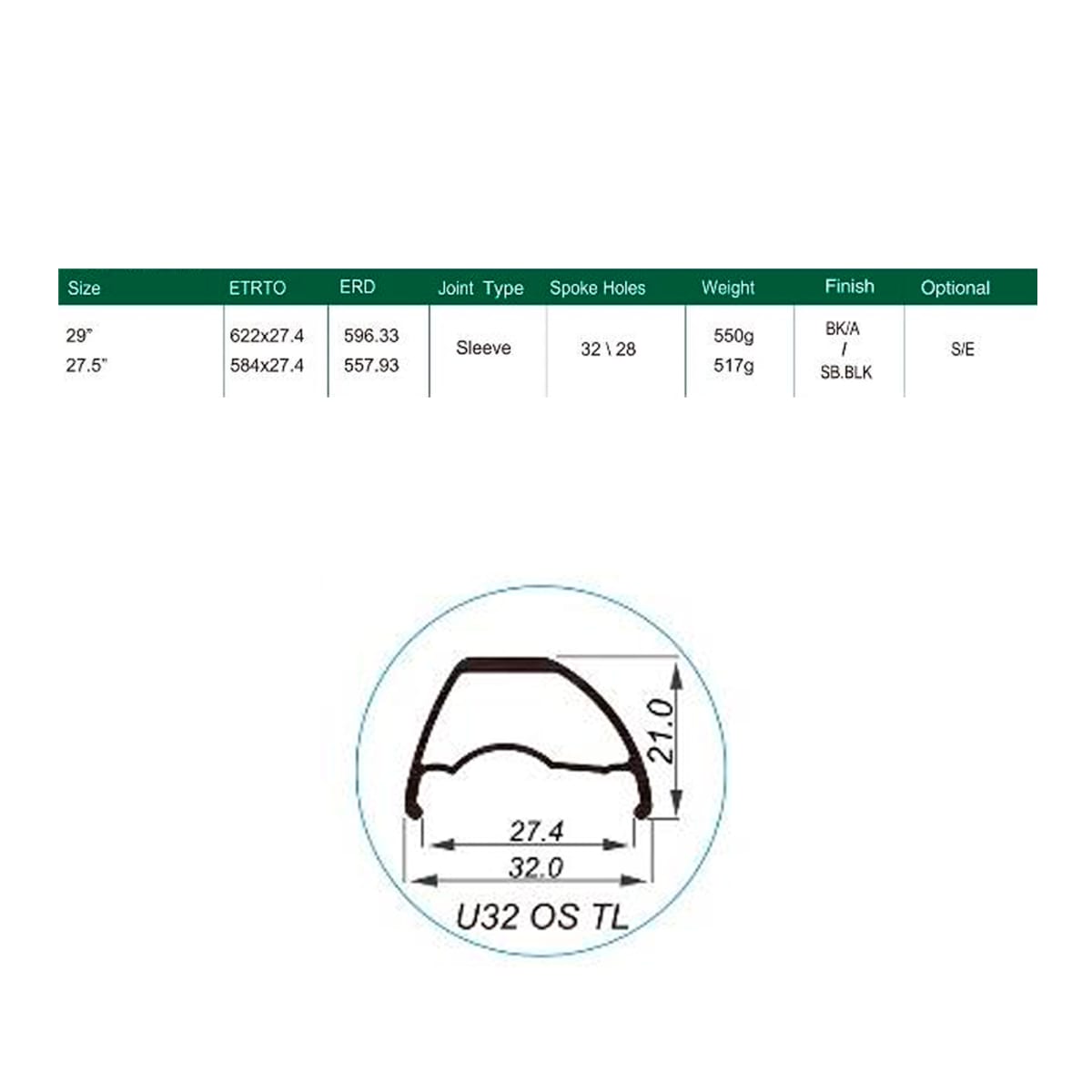 LLANTA WEINMANN 29 U32 OS TL  V/F 28H1
