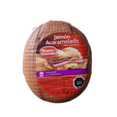 JAMON ACARAMELADO SUPER CERDO PESABLE, VALOR PUBLICADO POR KILO, LAS BARRAS CONTIENEN 3.5 KG APROX.