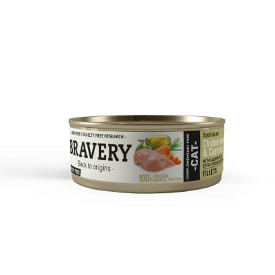 Lata Bravery chicken and carrots esterilizado cat 70gr1
