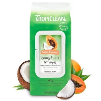 tropiclean pet wipes luxury 2 en 1 papaya&coconut 100 un