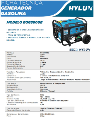 Generador mono 2,7 KVA Gasolina