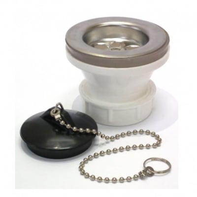 Desagüe 1.1/2 PVC rejilla Inox c/ tapón y cadena