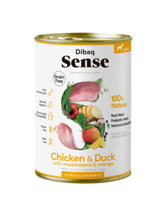 DIBAQ SENSE ADULT POLLO & PATO con champiñones y mango