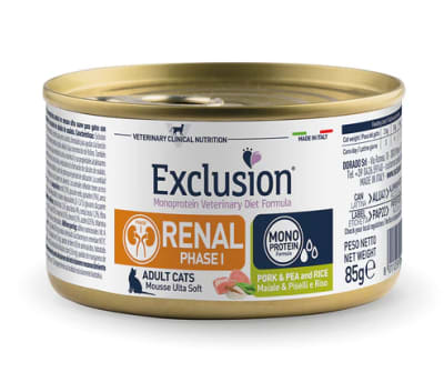EXCLUSION MONOPROTEINA RENAL 1 LATA GATO  CERDO, ARVEJA Y ARROZ 85 GRS