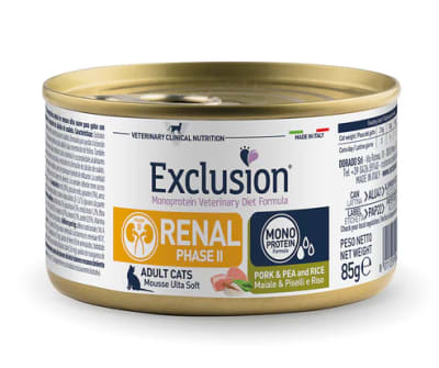 EXCLUSION MONOPROTEINA RENAL 2 LATA GATO CERDO, ARVEJA Y ARROZ 85 GRS