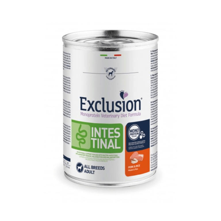 EXCLUSION MONOPROTEINA INTESTINAL LATA PERRO CERDO Y ARROZ 400 GR1