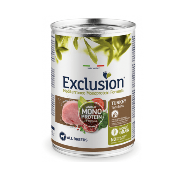 EXCLUSION MONOPROTEINA LATA PERRO PAVO 400 GR1
