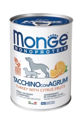 MONGE LATA PERRO MONOPROTEIN PAVO CON FRUTAS CITRICAS1