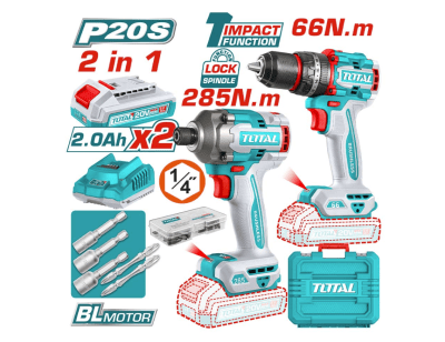 Kit Taladro perc + Atornillador Impacto TOTAL TCKLI202771
