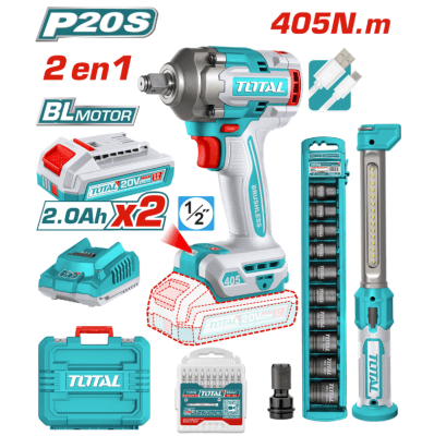 KIT PISTOLA DE IMPACTO + LAMPARA Y DADOS TOTAL TOSLI230561