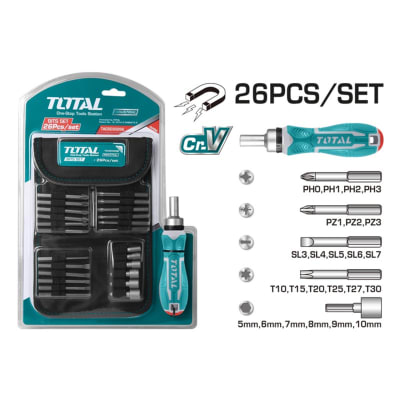 SET DESTORNILLADOR DE TRINQUETE 26PCS TOTAL TACSD30266