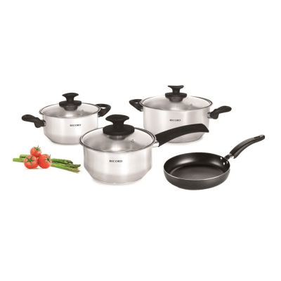 JUEGO OLLAS ACERO INOXIDABLE ENCANTO 7 PIEZAS T/VIDRIO O18-22/CA16+SART.EST22 RECORD F6.5