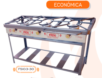 COCINA SEMI INDUSTRIAL 3 HRONILLAS N°5  FADICC FSI03-30  ECONOMICA Q/ALUM P/AC F14