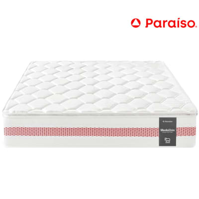 COLCHON QUEEN MEDALLON ERGOSOFT PARAISO 375 RESORTE  2 ALOMOHADAS 1 PROTECTOR