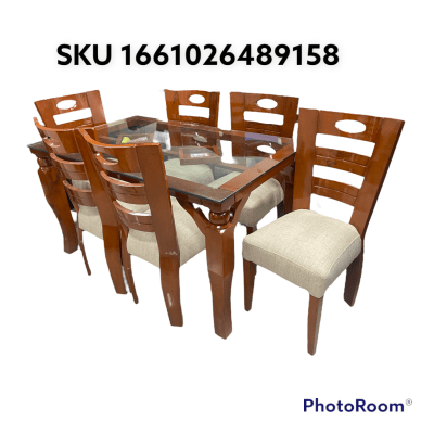 COMEDOR 6 SILLAS MADERA MESA VIDRIO RECTANGULAR 150ANx80ALX90FDO CM PATA TORNEADO RAFA  F901
