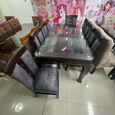 COMEDOR RECTANGULAR NOGAL RAFA 8 SILLAS COPETA MESA VIDRIO PATA LEON 200x100 f901