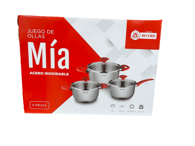JUEGO DE OLLAS RECORD MIA 6 PIEZAS A/I O 20-24+CA16 ACC ROJOS